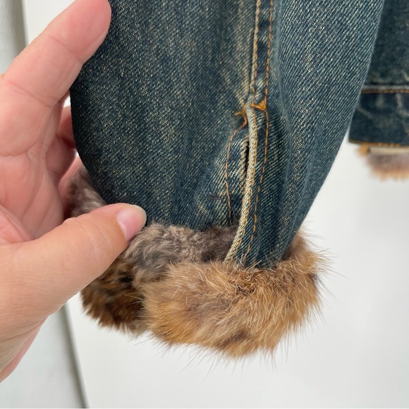 La Fiorentina Vintage Denim Jacket with Full Real Fur Inside - Natural - Picture 7 of 16